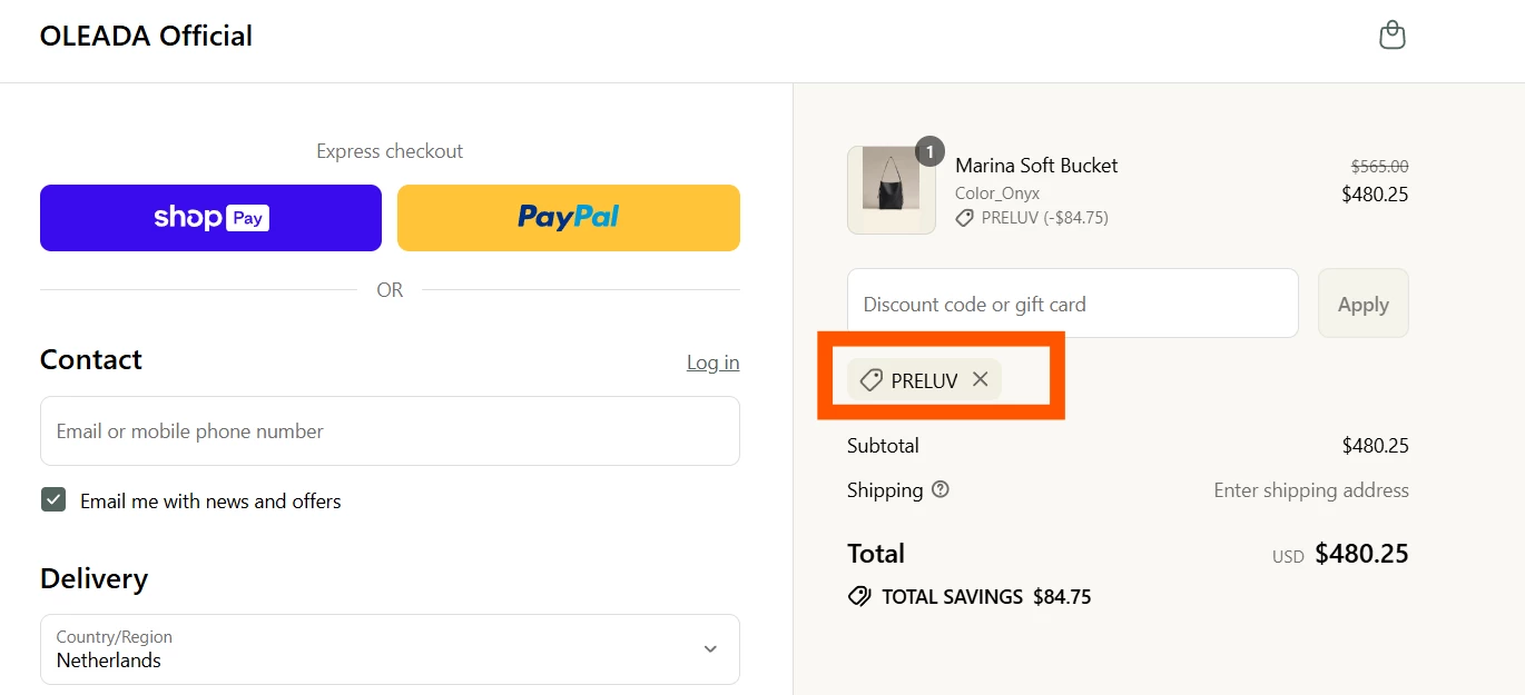 Oleada verified Coupon code PRELUV